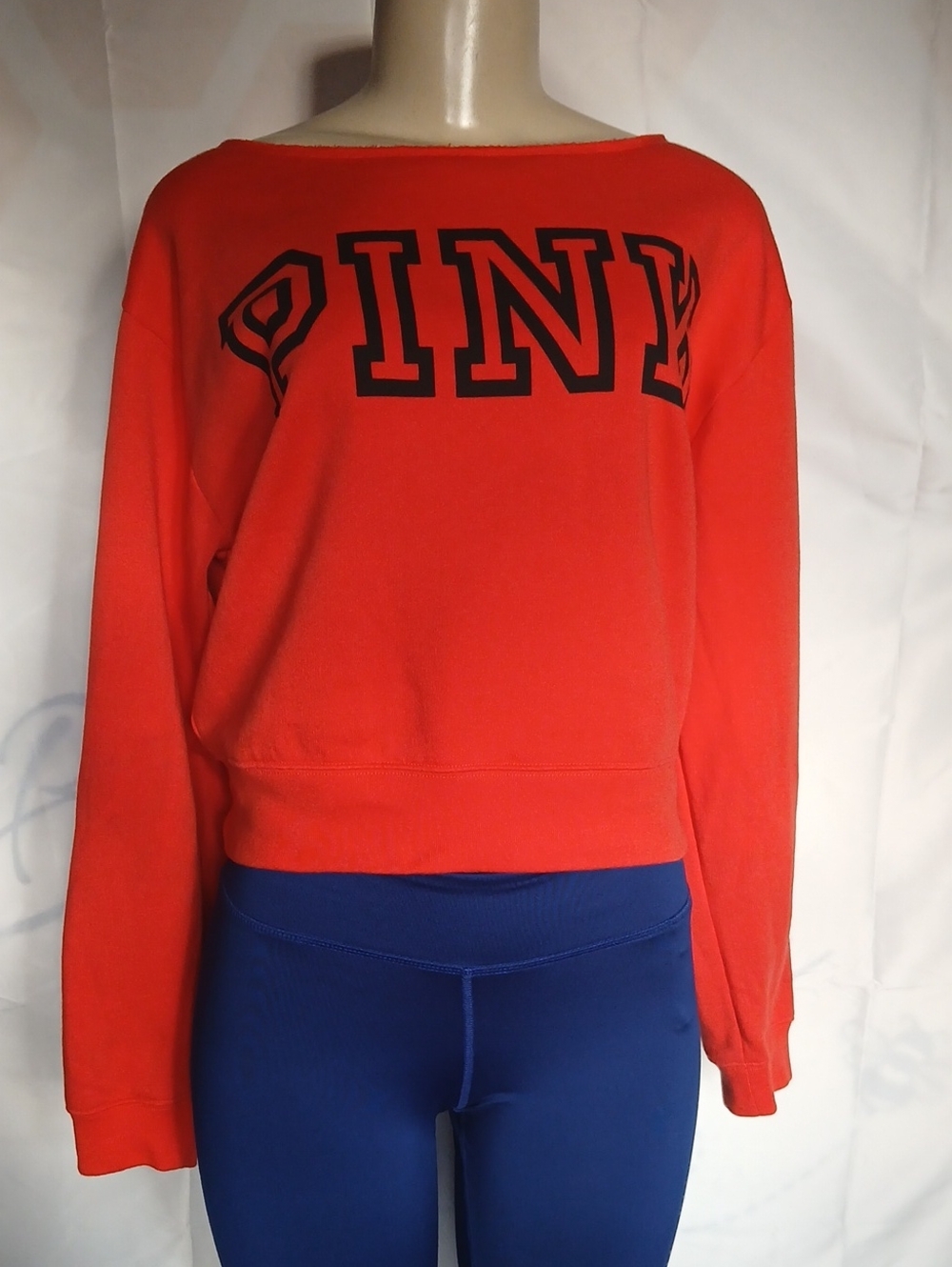 😍PINK Victoria's Secret Bright Red Off-Shoulder Sweatshirt withBlackLogo Size S